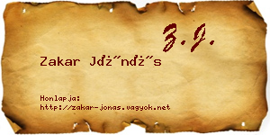 Zakar Jónás névjegykártya